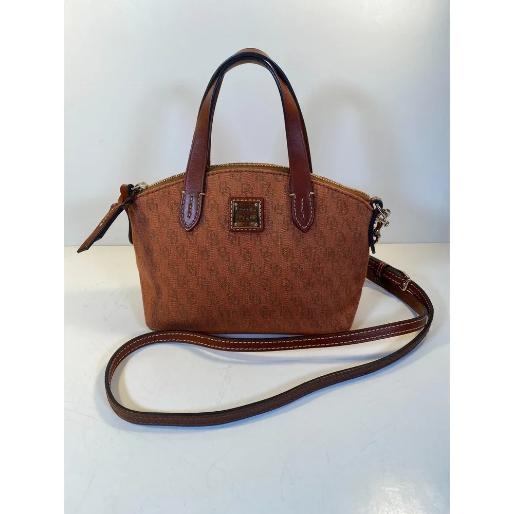 Dooney and Bourke Gretta Satchel Red/Orange/Brown Leather Logo Handbag w/ Strap
